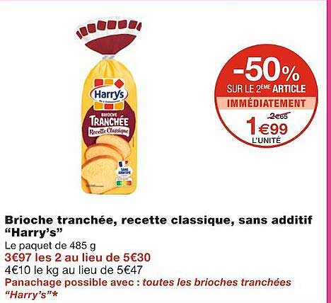 brioche tranchée, recette classique, sans additif "harry's"