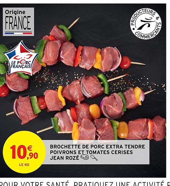 brochette de porc porc extra tendre poivrons et tomates cerises jean rozé
