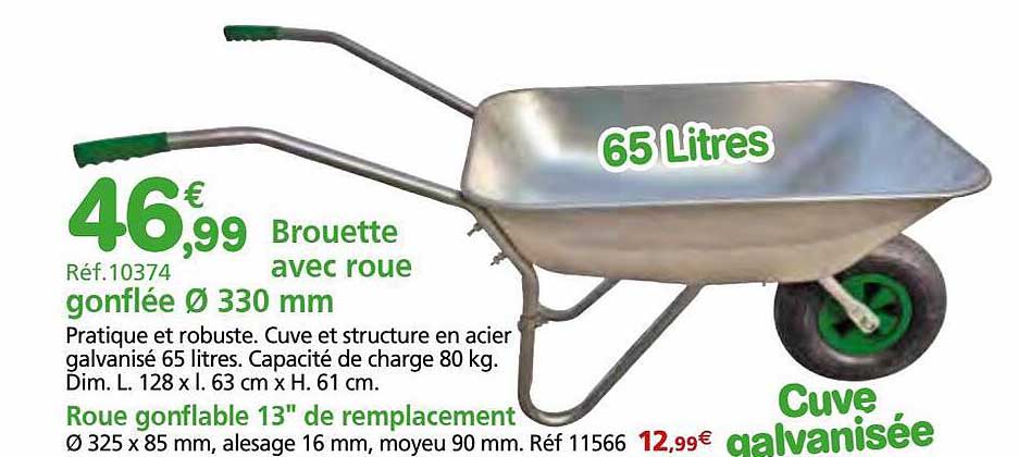brouette avec roue gonflée ø 330 mm, rouge gonflable 13" de remplacement