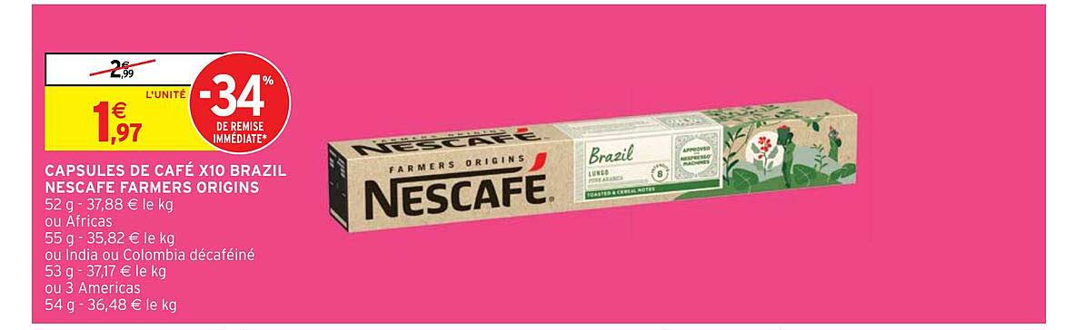 capsules de café x10 brazil nescafé farmers origins