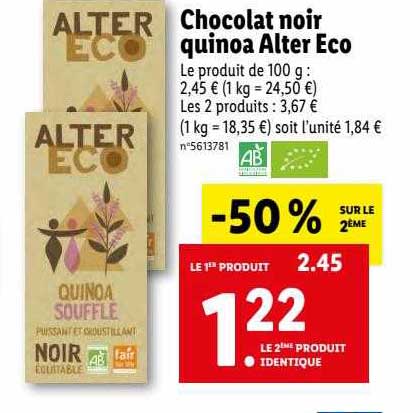 chocolat noir quinoa alter eco