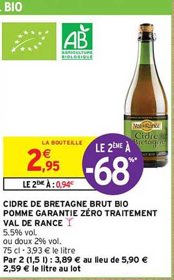 cidre de bretagne brut bio pomme garantie zéro traitement val de rance