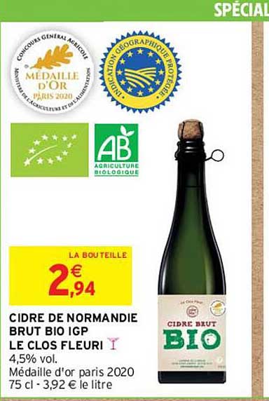 cidre de normandie brut bio igp le clos fleuri