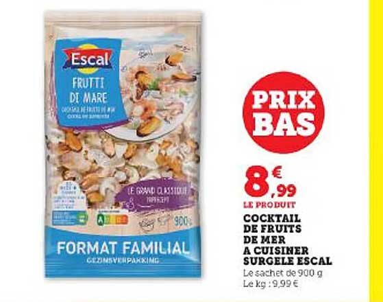 cocktail de fruits de mer à cuisiner surgelé escal
