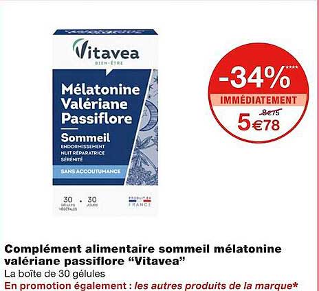 complément alimentaire sommeil mélatonine valériane passiflore "vitavea"