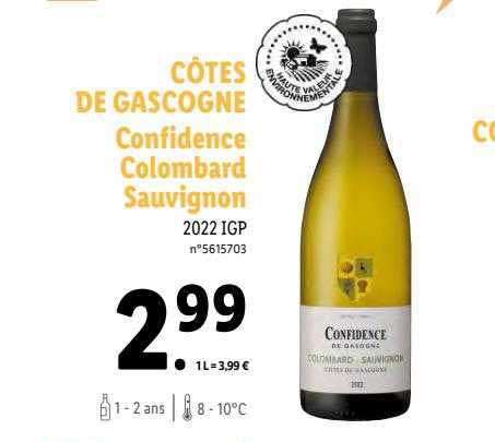 côtes de gascogne confidence colombard sauvignon 2022 igp