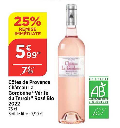 côtes de provence château la gordonne "vérité du terroir" rosé bio 2022