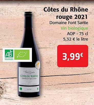 côtes du rhône rouge 2021 domaine font santé vin biologique aop