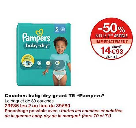 couches baby-dry géant t5 "pampers"
