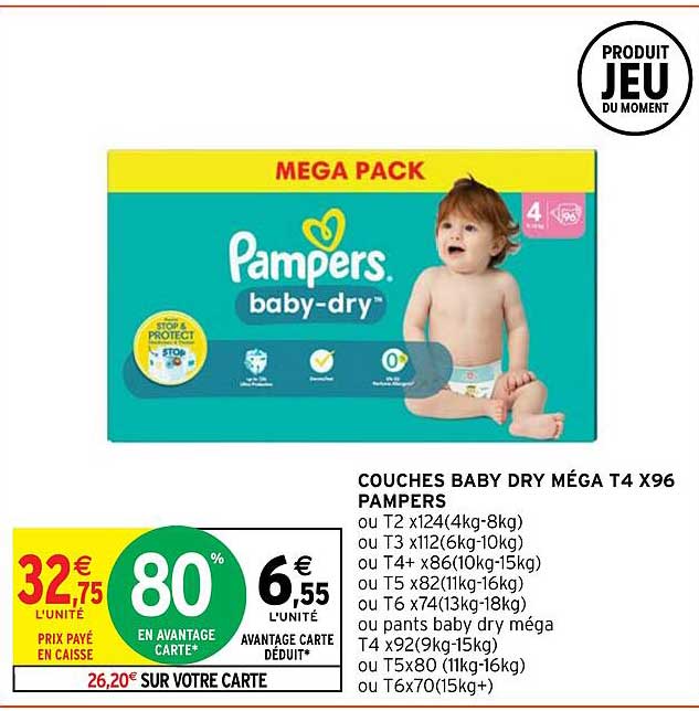 Couches Baby Dry Méga T4 X96 Pampers