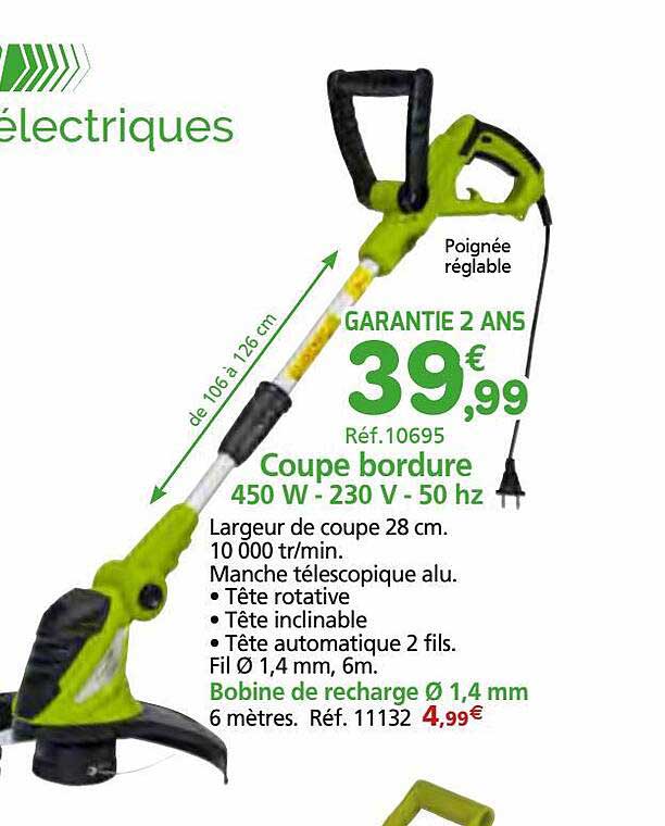 coupe bordure 450w - 230v - 50hz, bobine de recharge ø 1,4 mm werka pro
