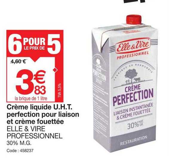 crème liquide u.h.t. perfection pour liaison et crème fouettée elle & vire professionnel