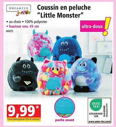 dreamtex coussin en peluche "little monster"