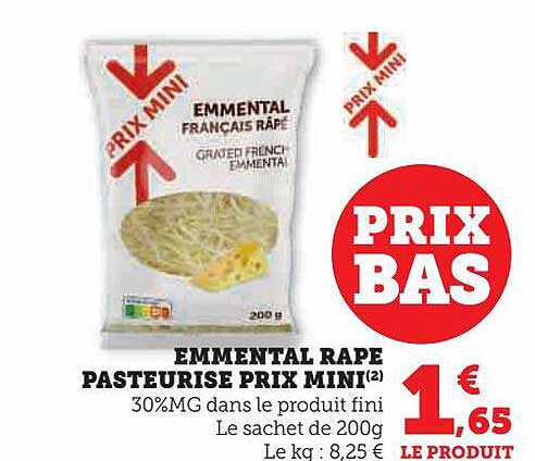 emmental râpé pasteurisé prix mini