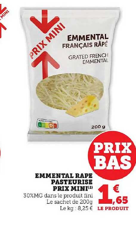 emmental râpé pasteurisé prix mini
