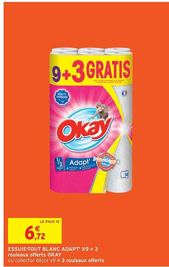 essuie-tout blanc adapt' x9 + 3 rouleaux offerts okay