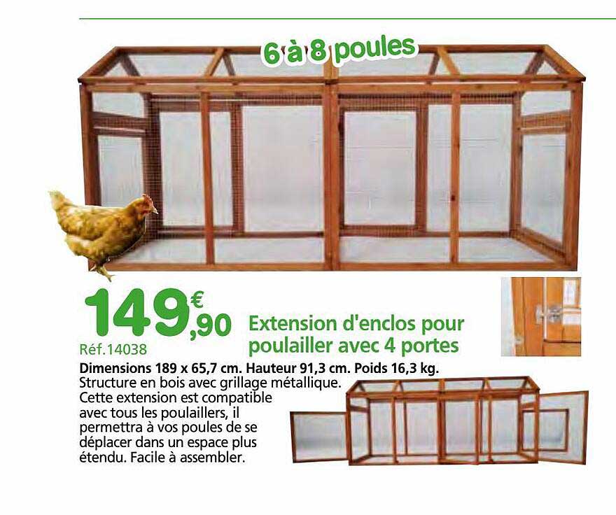 extension d'enclos pour poulailler avec 4 portes