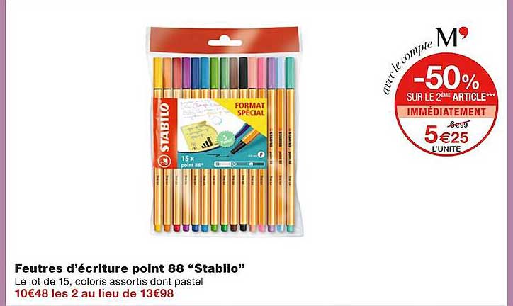 feutres d'écriture point 88 "stabilo"