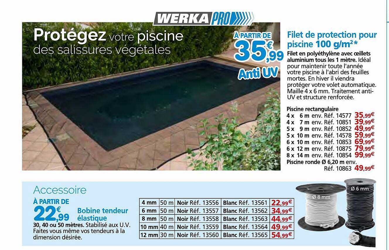 Filet De Protection Pour Piscine 100 G-m² Werka Pro, Bobine Tendeur élastique Werka Pro
