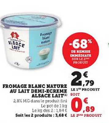 fromage blanc nature au lait demi-écrémé alsace lait