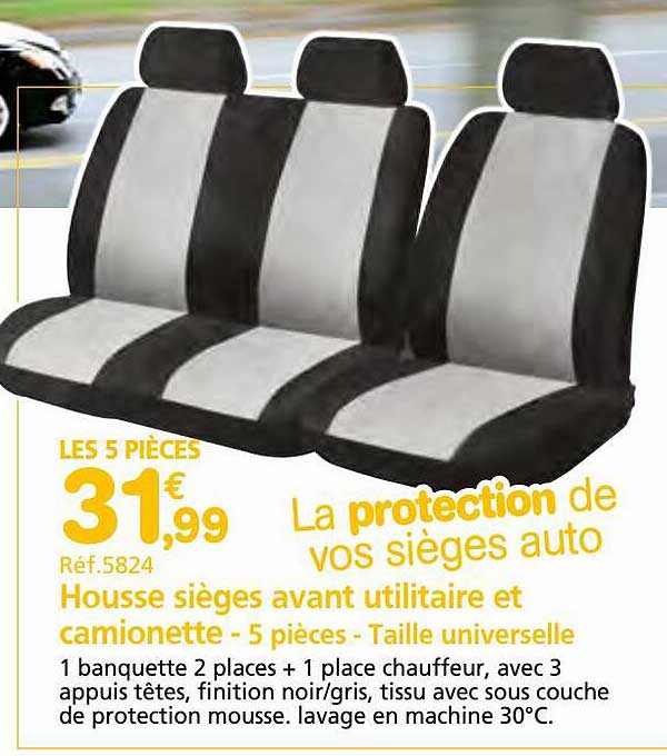 Housse Sièges Avant Utilitaire Et Camionette - 5 Pièces - Taille Universelle