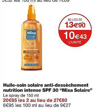 huile-soin solaire anti-dessèchement nutrition intense spf 30 "mixa solaire"