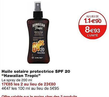 huile solaire protectrice spf 20 "hawaiian tropic"