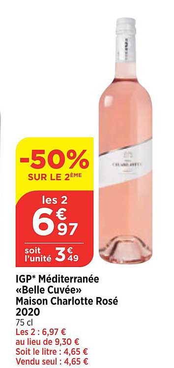 igp méditerranée «belle cuvée» maison charlotte rosé 2020