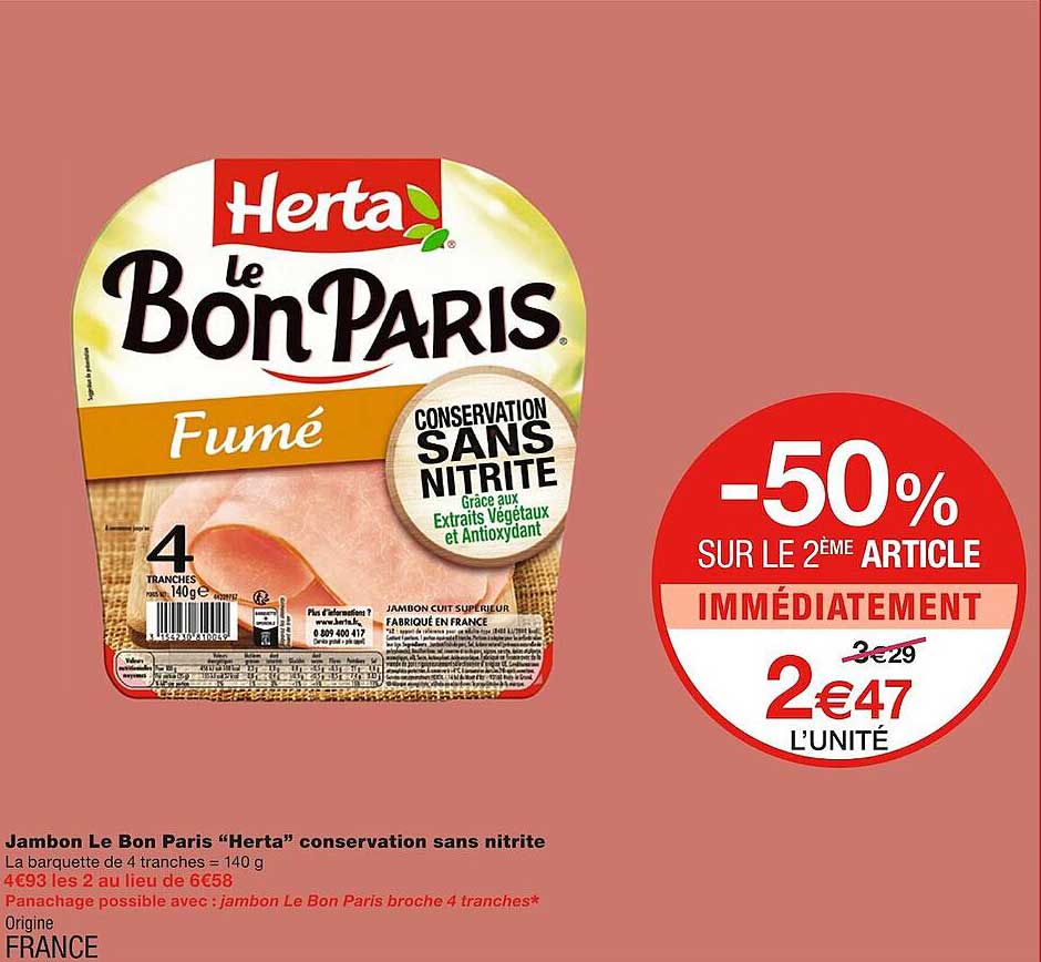 Jambon Le Bon Paris "herta" Conservation Sans Nitrite