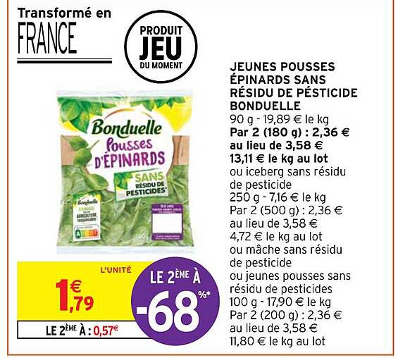 jeunes pousses épinards sans résidu de pésticide bonudelle