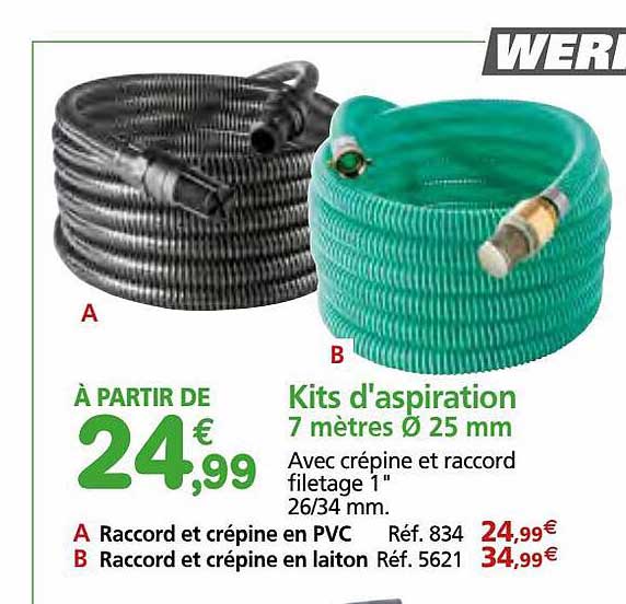 kits d'aspiration 7 mètres ø 25 mm werka pro