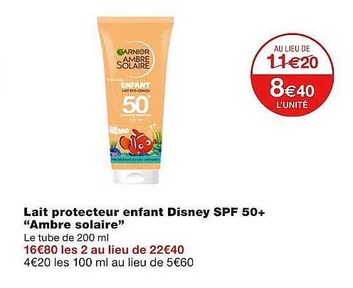 lait protecteur enfant disney spf 50+ "ambre solaire"