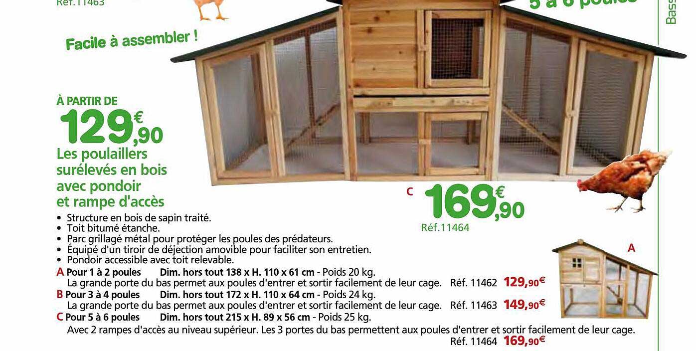 les poulaillers surélevés en bois avec pondoir et rampe d'accès