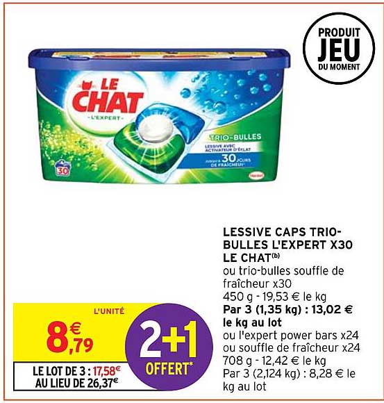 lessive caps trio-bulles l'expert x30 le chat