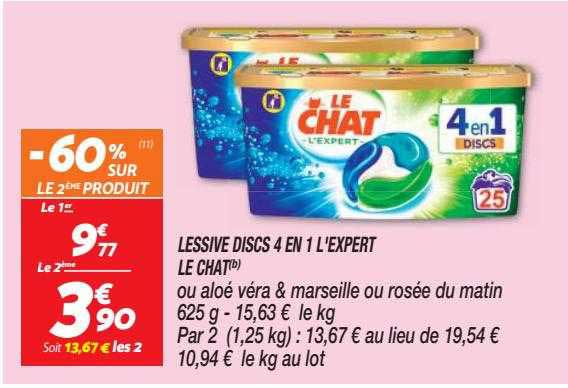 lessive discs 4 en 1 l'expert le chat ou aloé véra & marseille ou rosée du matin