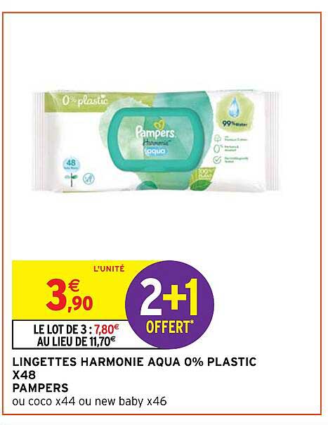 lingettes harmonie aqua 0% plastic x48 pampers