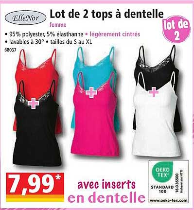 lot de 2 tops à dentelle femme elleNor