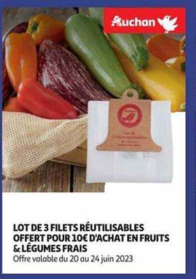 lot de 3 filets réutilisables offert pour 10 euro d'achat en fruits & légumes frais