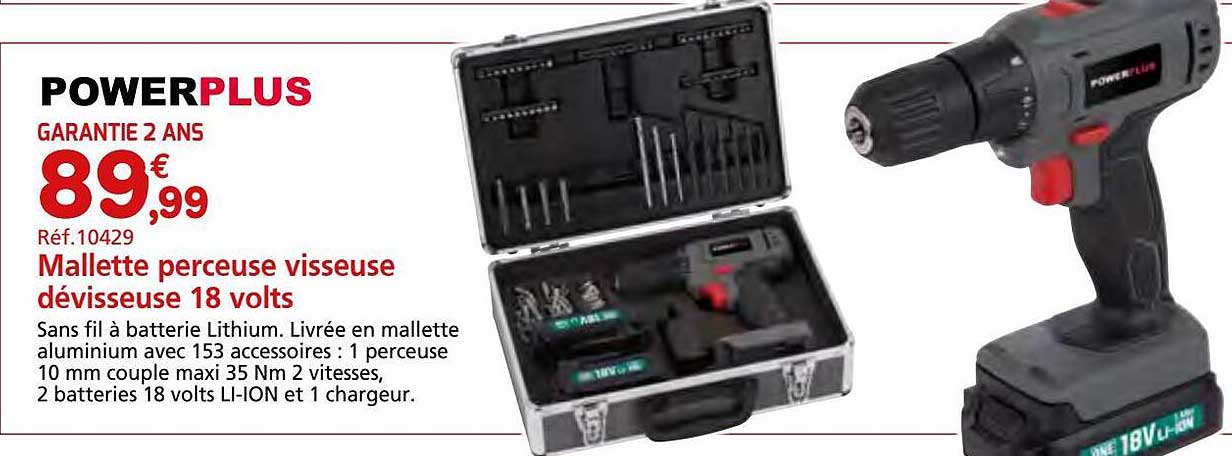 Mallette Perceuse Visseuse Dévisseuse 18 Volts Powerplus
