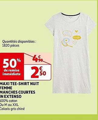 maxi tee-shirt nuit femme manches courtes inextenso