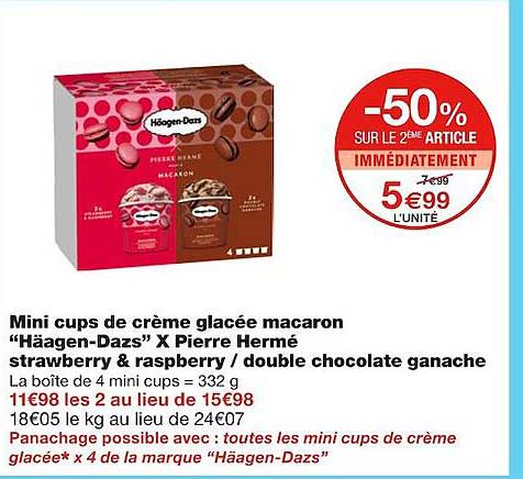 mini cups de crème glacée macaron "häagen-dazs" x pierre hermé strawberry & raspberry-double chocolate ganache