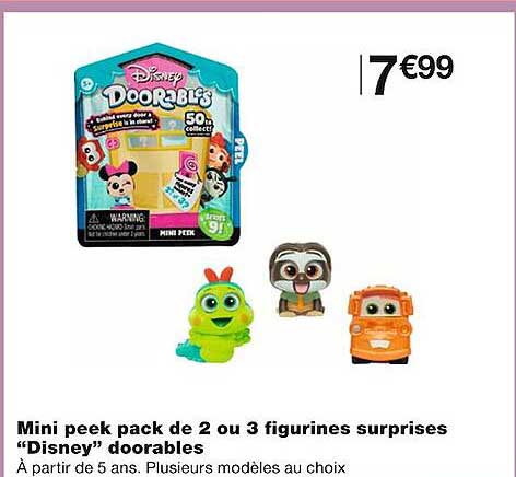 mini peek pack de 2 ou 3 figurines surprises "disney" doorables