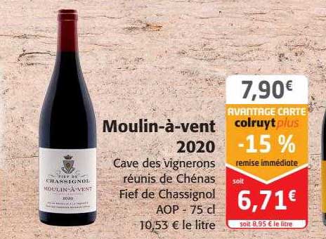 moulin-à-vent 2020 cave des vignerons réunis de chénas fief de chassignol aop
