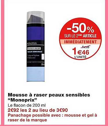 mousse à raser peaux sensibles "monoprix"
