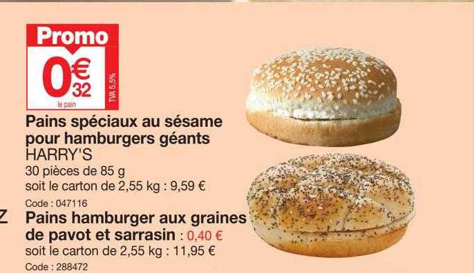 pains spéciaux au sésame pour hamburgers géants harry's, pains hamburger aux graines de pavot et serrasin