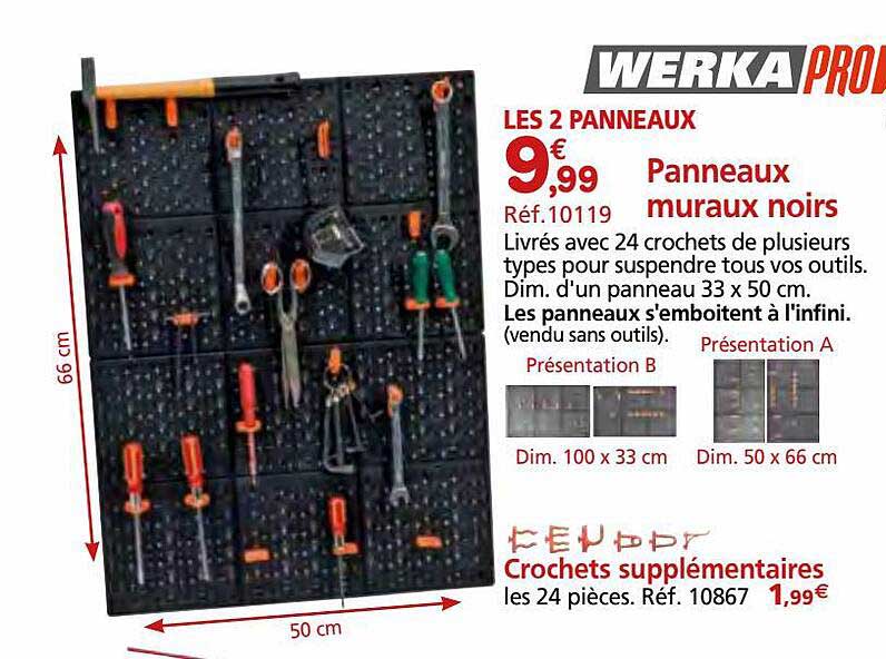 Panneaux Muraux Noirs Werka Pro, Crochets Supplémentaires Werka Pro