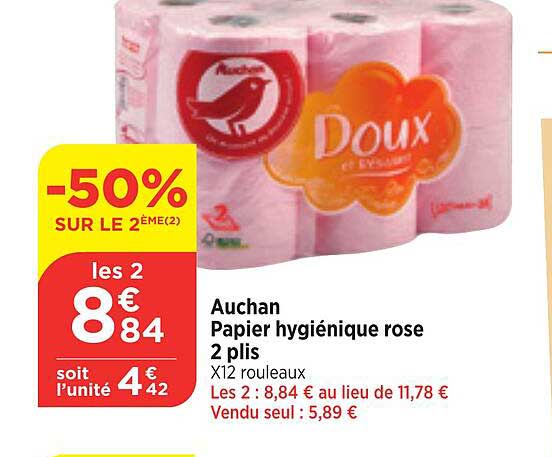 papier hygiénique rose 2 plis auchan