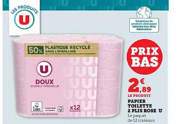 papier toilette 2 plis rose u