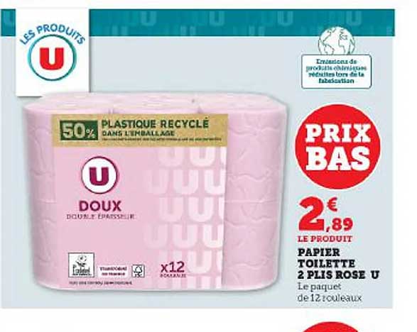 papier toilette 2 plis rose u
