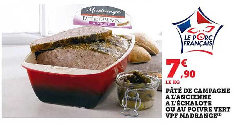pâté de campagne à l'ancienne à l'échalote ou au poivre vert vpf madrange